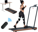 Modern HP-P12ABK Electric Treadmill, Folding Treadmill, LCD Display Screen and mat Holder; Home Office Gym Stand, 2.25HP Electric， Wood Electric Treadmill with Remote Control, Walking Machine