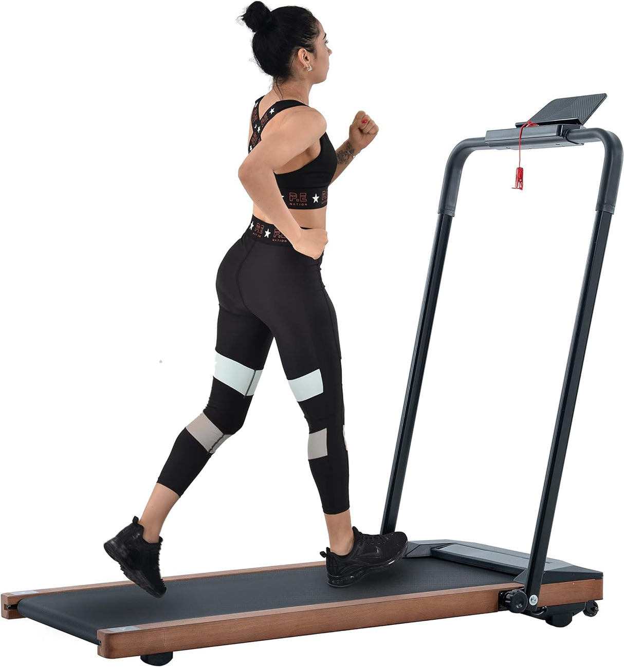 Modern HP-P12ABK Electric Treadmill, Folding Treadmill, LCD Display Screen and mat Holder; Home Office Gym Stand, 2.25HP Electric， Wood Electric Treadmill with Remote Control, Walking Machine