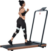 Modern HP-P12ABK Electric Treadmill, Folding Treadmill, LCD Display Screen and mat Holder; Home Office Gym Stand, 2.25HP Electric， Wood Electric Treadmill with Remote Control, Walking Machine