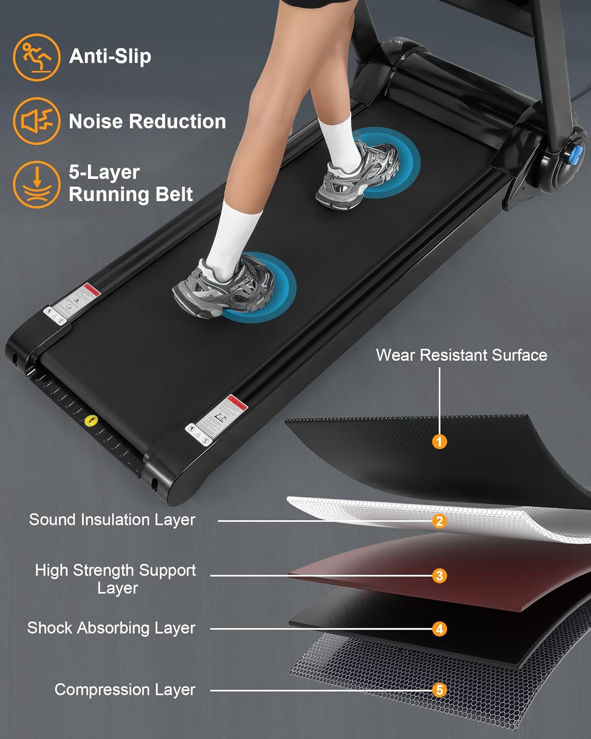 SPORTY&FIT 4.0HP Folding Treadmill, [0.6-8.7 MPH] [Max 400LBS] [No Assembly] Electric Treadmill for Running Walking, Foldable Treadmill with LCD Monitor & Pulse Detection for Office Home Workout