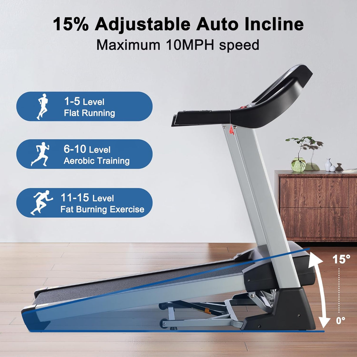 BORGUSI Auto Incline Treadmill, 300/350LBS Capacity, 17.5"/20" Wide Electric Folding Treadmill Max 8.5/10 MPH Speed, Running Machine with Bluetooth Speaker
