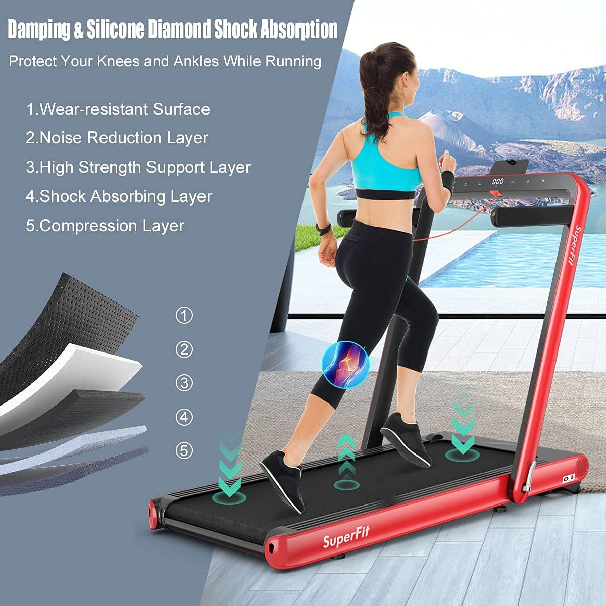 GYMAX Under Desk Folding Treadmill, 4.75HP 2 in 1 Running Walking Machine with Heart Rate Control, APP Control, LED Touch Screen and Remote, Luxury Treadmill for Home/Gym