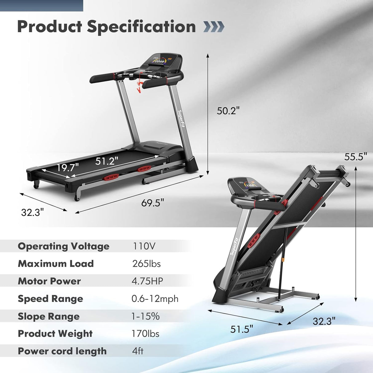GYMAX Foldable Treadmill, 4.75HP Folding Treadmill with 15% Auto Incline, App Control, Bluetooth Speaker & Pules Sensor, Portable Self-Standing Treadmill with Incline for Home Gym
