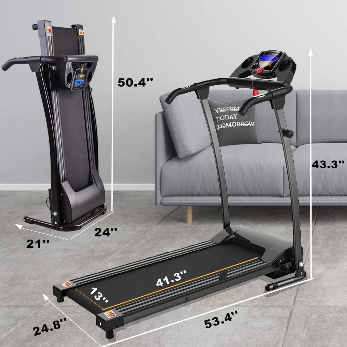 Modern Folding Treadmills for Home, Foldable Electric Treadmill with LCD Display, Lightweight Compact Treadmill Fitness Running Walking Jogging Exercise for Home Office Apartment Saver Space