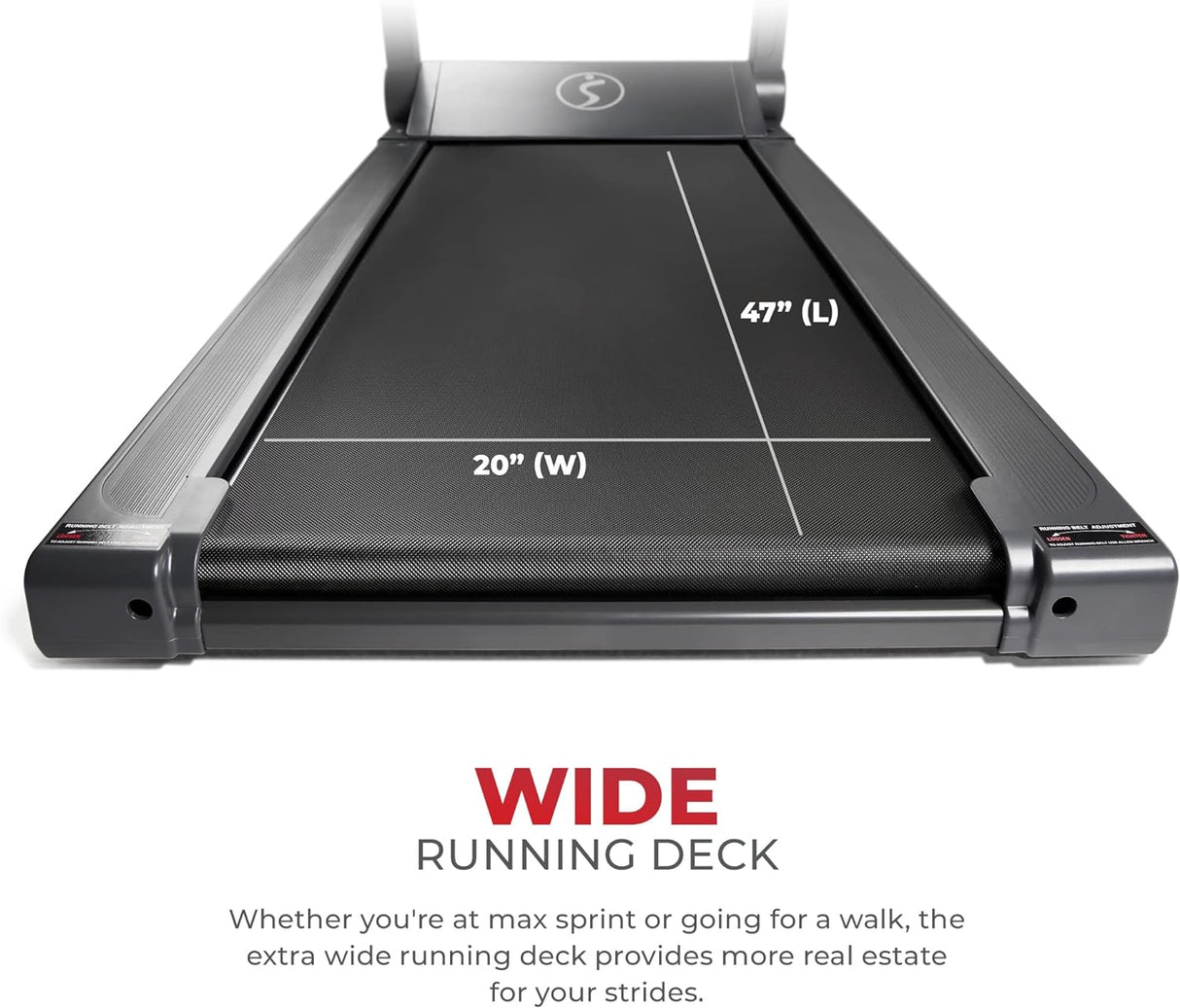 Sunny Health & Fitness Strider Foldable Treadmill, 20-Inch Wide Running Belt, Customizable Workout Programs, Pulse Sensors with Optional Exclusive SunnyFit App and Enhanced Bluetooth Connectivity