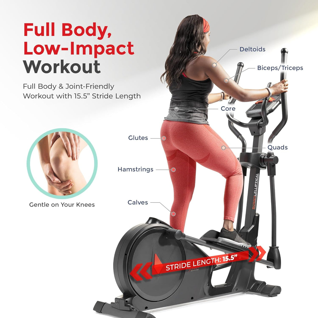 Sunny Health & Fitness Elliptical Cross Trainer Exercise Machine, Full Body Low-Impact and 24-Unique Workout Modes with Optional Exclusive SunnyFit App and Enhanced Bluetooth Connectivity