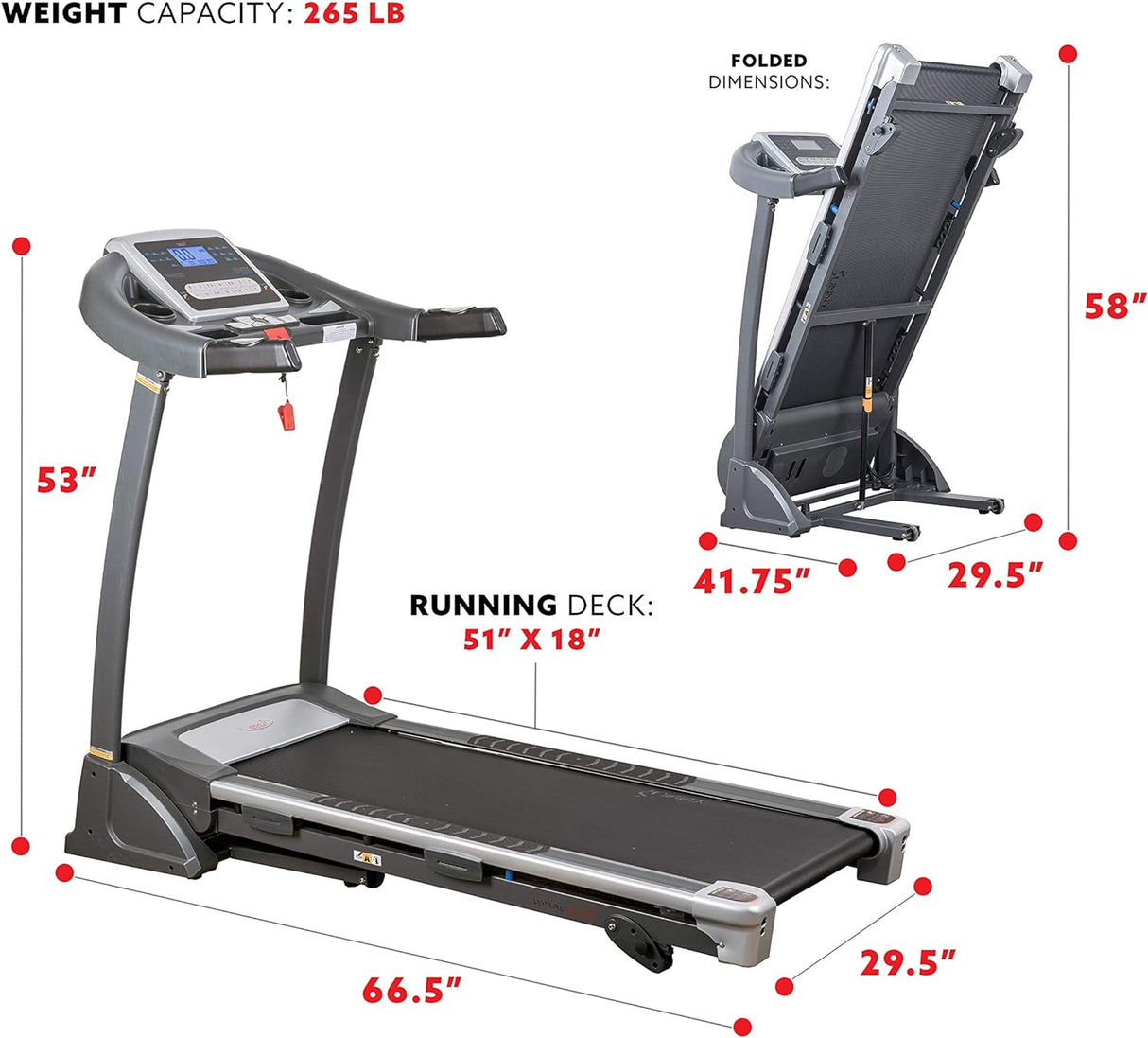 Sunny Health & Fitness SF-T7604 Motorized Treadmill, Grey