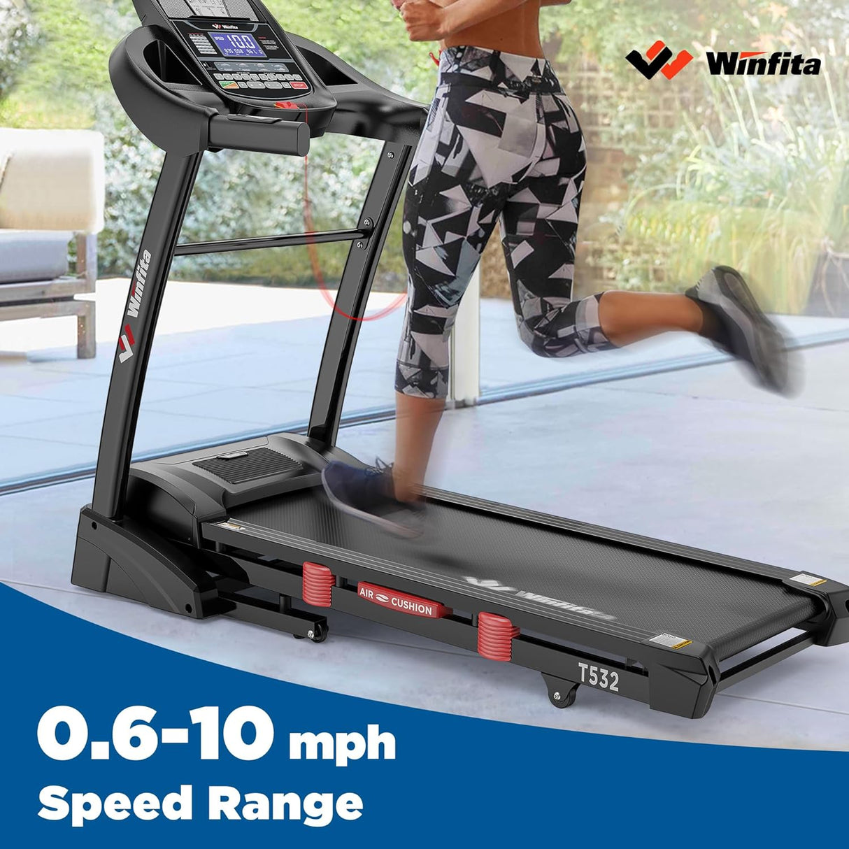 Winfita Foldable Treadmill with 15% Auto Incline, 10 MPH, 300 LB Capacity, Bluetooth & APP, Pause Function, USB Charging, Tablet Holder, 68 Programs Running Machine for Home
