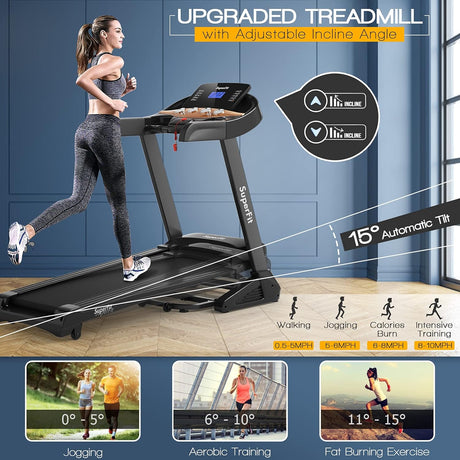 Goplus 3.75HP Folding Treadmill with Incline, Electric Superfit Treadmill w/App Control, 12 Preset & 3 Custom Programs, Blue Tooth Speaker, Heart Rate Monitor, Running Jogging Machine for Home Gym
