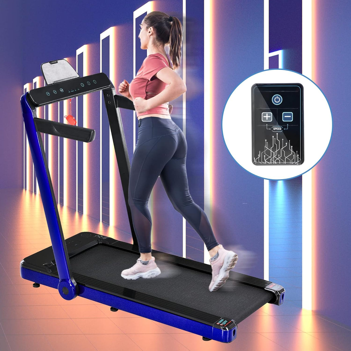 Folding Treadmill, Installation-Free Under Desk Electric Treadmill 2.5HP, with Bluetooth APP and speaker, Remote Control, Display, Walking Jogging Running Machine Fitness Equipment for Home Gym Office