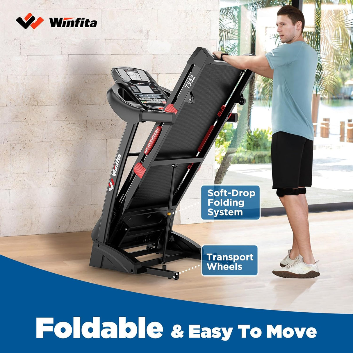 Winfita Foldable Treadmill with 15% Auto Incline, 10 MPH, 300 LB Capacity, Bluetooth & APP, Pause Function, USB Charging, Tablet Holder, 68 Programs Running Machine for Home