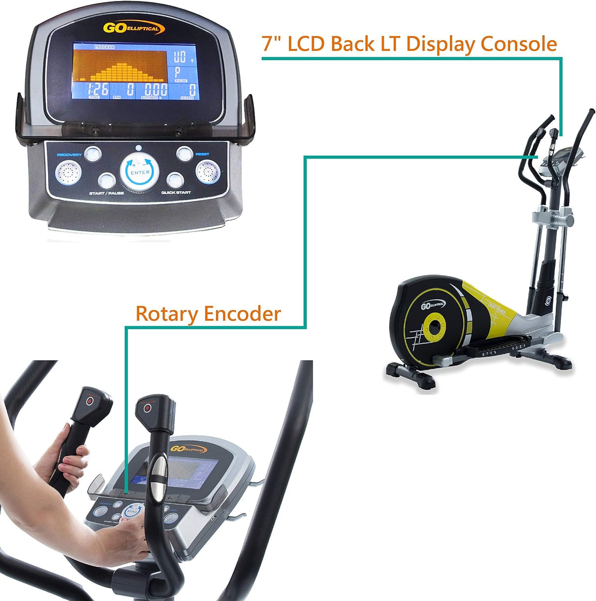 GOELLIPTICAL V-450X Standard Stride 18” Programmable Elliptical Exercise Cross Trainer with Adjustable Arms and Pedals and HRC Control Program for Cardio Fitness Strength Conditioning Workout