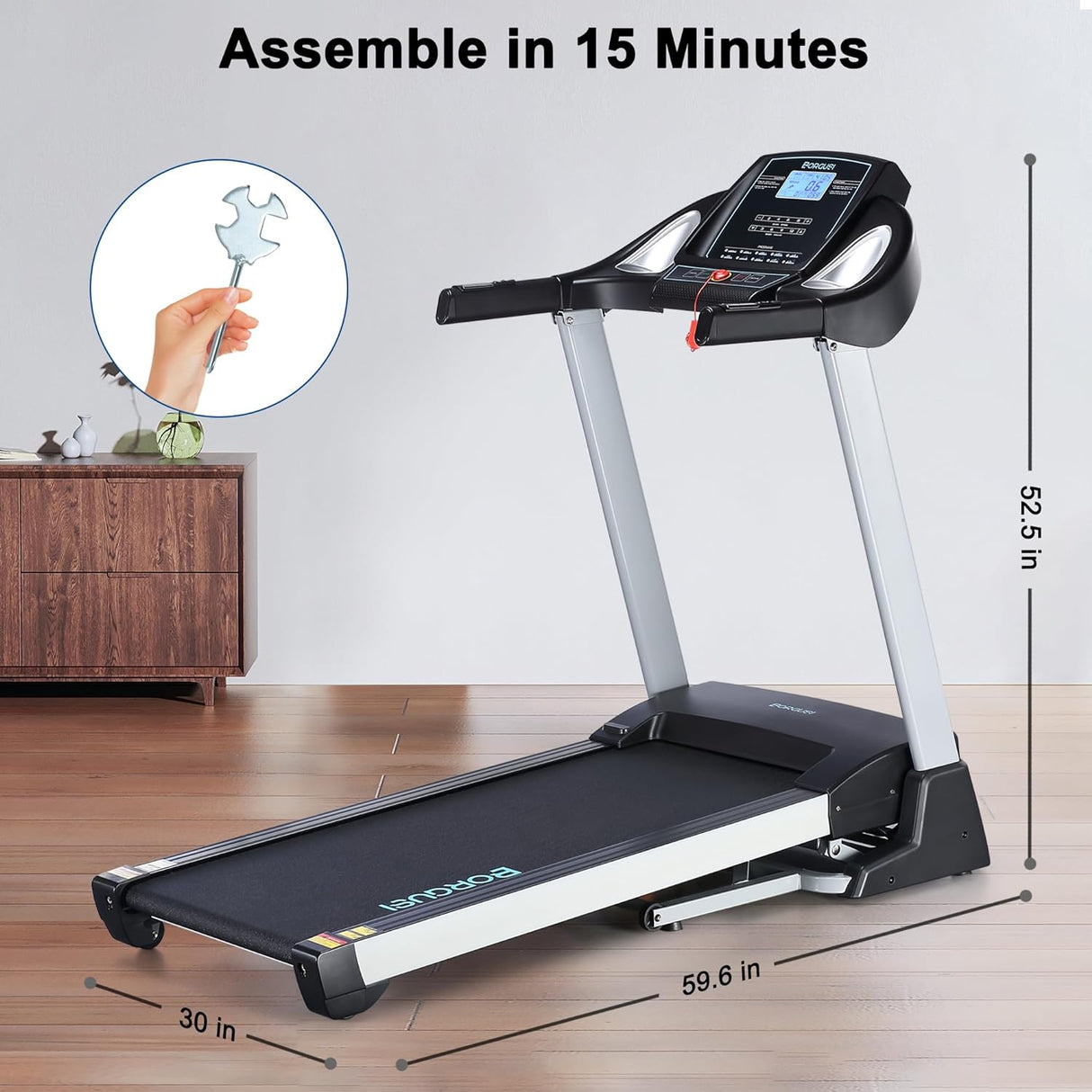 BORGUSI Auto Incline Treadmill, 300/350LBS Capacity, 17.5"/20" Wide Electric Folding Treadmill Max 8.5/10 MPH Speed, Running Machine with Bluetooth Speaker
