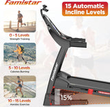 4.5HP Folding Treadmill, 15% Auto Incline 300 lbs Capacity Electric Treadmill with APP Control, Stereo Bluetooth, Armrest Button Heart Rate, Running Machine for Home Workout