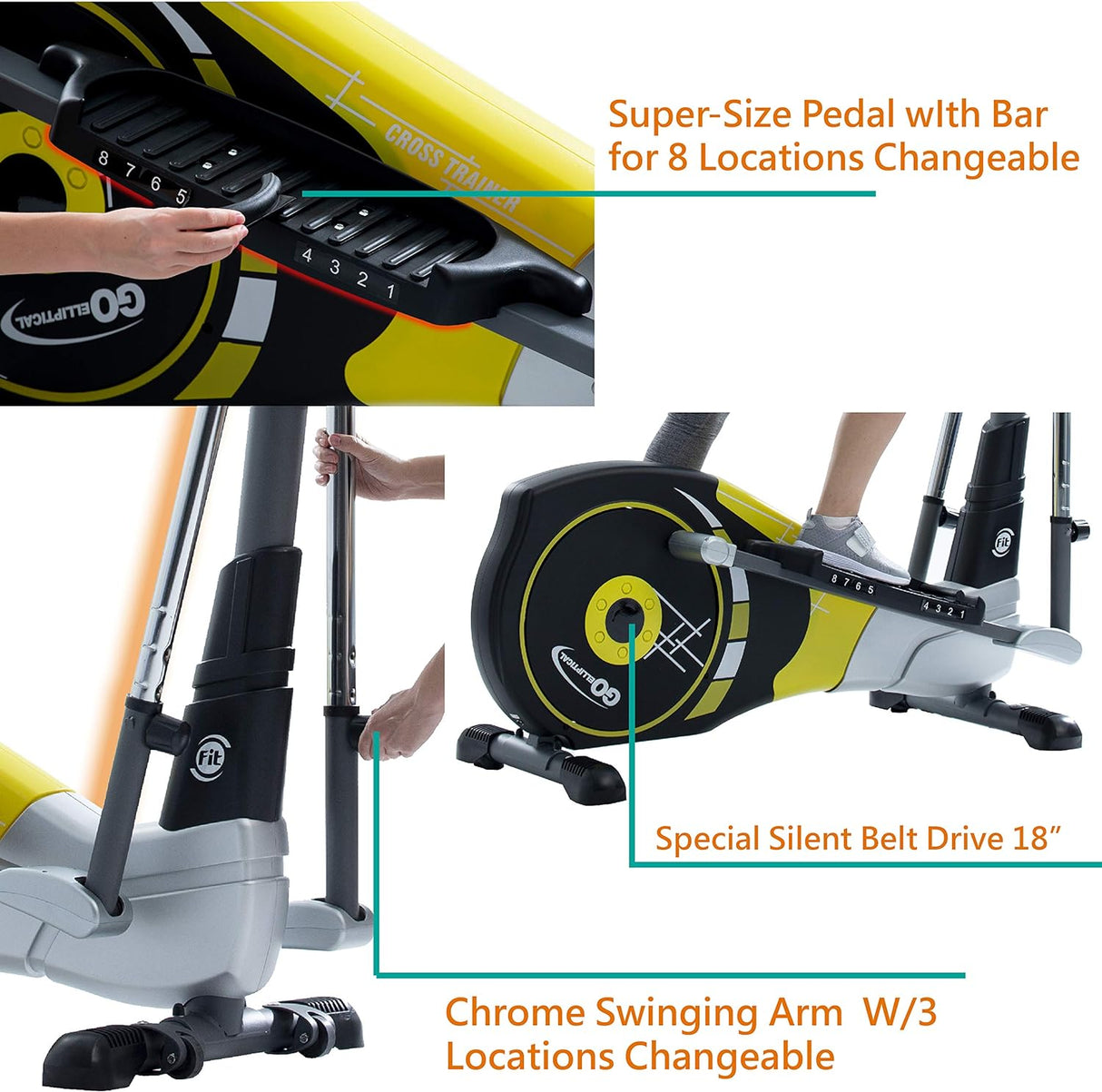 GOELLIPTICAL V-450X Standard Stride 18” Programmable Elliptical Exercise Cross Trainer with Adjustable Arms and Pedals and HRC Control Program for Cardio Fitness Strength Conditioning Workout