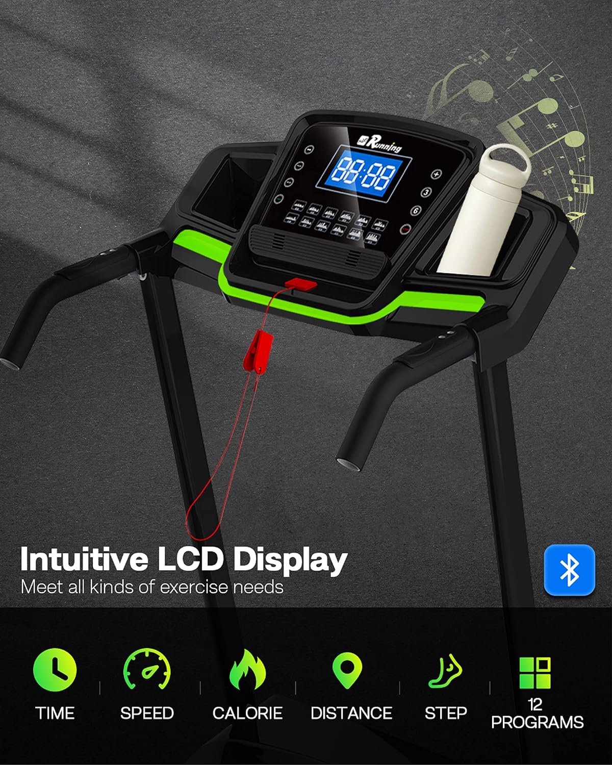 Foldable Treadmill with Incline, Folding Treadmill for Home Electric Treadmill Workout Running Machine, Handrail Controls Speed, Pulse Monitor,APP