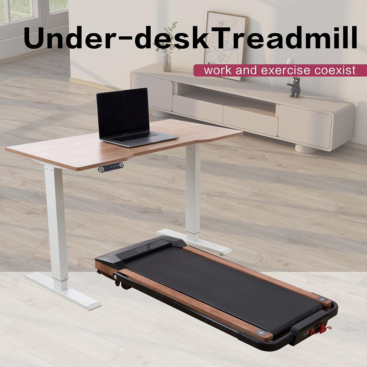 Modern HP-P12ABK Electric Treadmill, Folding Treadmill, LCD Display Screen and mat Holder; Home Office Gym Stand, 2.25HP Electric， Wood Electric Treadmill with Remote Control, Walking Machine